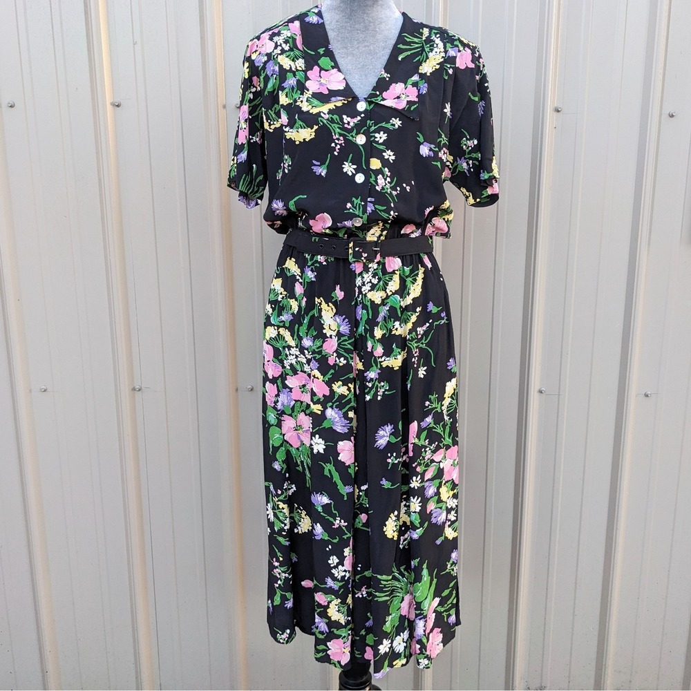 Vintage Carol Anderson Floral Midi Dress 12 P Cottagecore Button Front Pockets